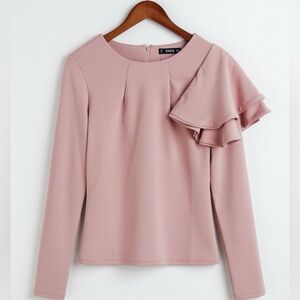 SHEIN Dusty Pink Ruffle Accent Blouse